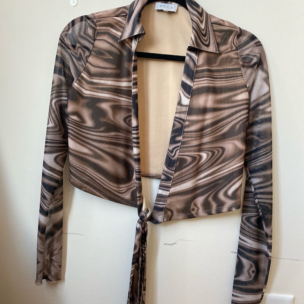 TWO PIECE SET TOP & PANTS — BROWN MARBLE PRINT